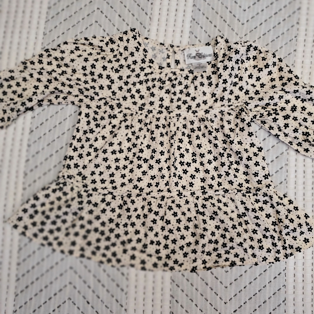 Rare Editions Toddler Girls Floral Dress Top Size 3T Black White Peplum
